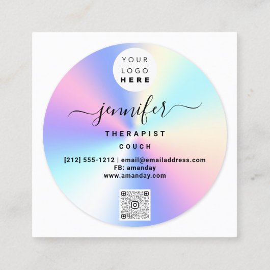 ソファセラピスト写真ホログラフQRロゴ体 スクエア名刺 (裏面)