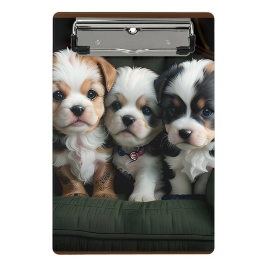 ソファーでくつろぐ超かわいい子犬たち 2 ミニクリップボード (正面)