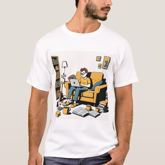 ソファーで読書好き Tシャツ (正面)