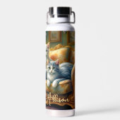 ソファーに寝る猫たち – かわいいヴィンテージの姿 ウォーターボトル (背面)