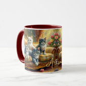 ソファーに寝る猫たち – かわいいヴィンテージの姿 マグカップ (正面左)