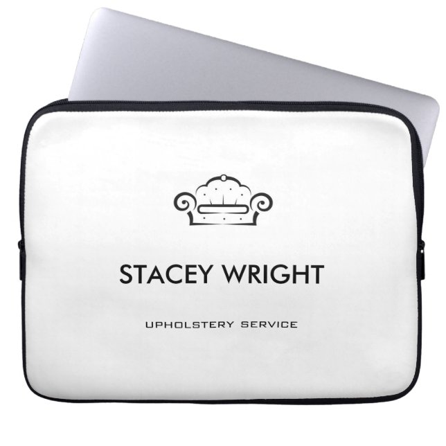 ソファ黒のシルエットの上張り白 ラップトップスリーブ (正面)