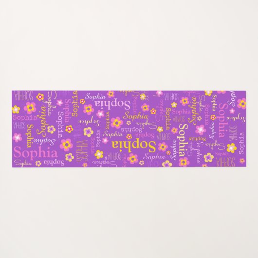 ソフィアの花の名前タイポグラフィ紫 ヨガマット (裏面(横))