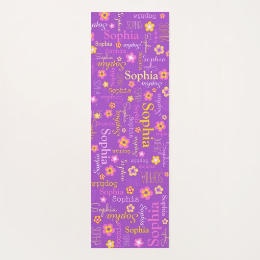 ソフィアの花の名前タイポグラフィ紫 ヨガマット (裏面)