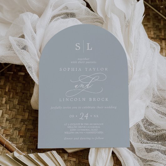 ソフィアアーチコースタルブルーミニマルシンプルリスト結婚ズ 招待状
