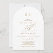 ソフィアアーチシンプルミニマル金ゴールドホワイト結婚ズ 招待状 (正面)