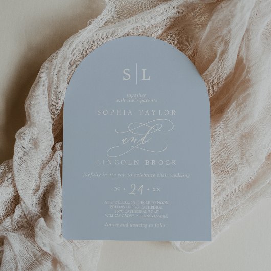 ソフィアアーチベイビーブルーモノグラムクラシック結婚ズ 招待状