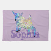 ソフィアカカラフルワイトベビーヤギジャンプアニマルアート キッチンタオル (横)