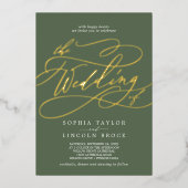 ソフィアゴールドフォイルウッドランドオリーブグリーン結婚ズ 箔招待状 (正面)