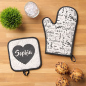 ソフィアタイポグラフィ白黒 鍋つかみ&鍋敷きセット (トップダウン)