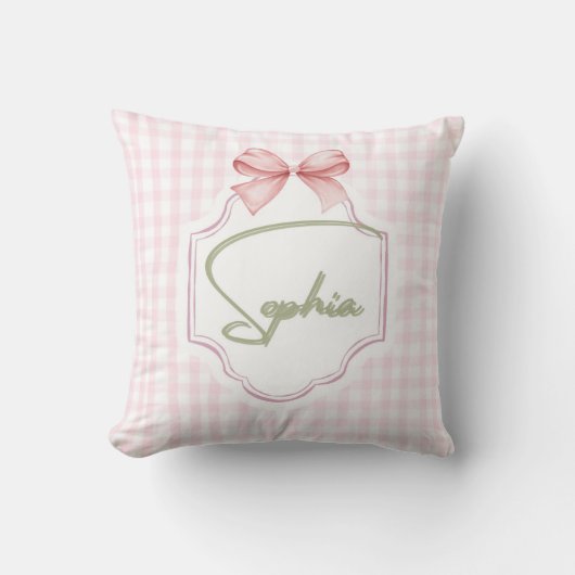 ソフィアパーソナライズされたベビーガール子供部屋ボウ&ギンガム クッション (正面)