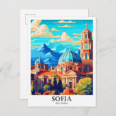ソフィアブルガリアアートヴィンテージトラベルイラストレーション ポストカード (正面/裏面)