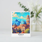 ソフィアブルガリアアートヴィンテージトラベルイラストレーション ポストカード (スタンド正面)