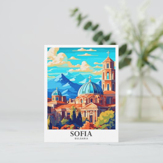 ソフィアブルガリアアートヴィンテージトラベルイラストレーション ポストカード (スタンド正面)