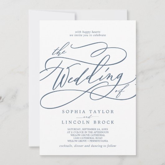 ソフィアブルーホワイトモダンエレガクラシックントウェディング 招待状 (正面)