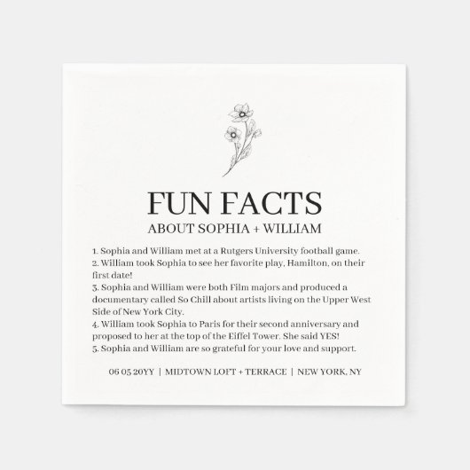 ソフィアモダンウェディングレセプションおもしろいファクト スタンダードカクテルナプキン (正面)
