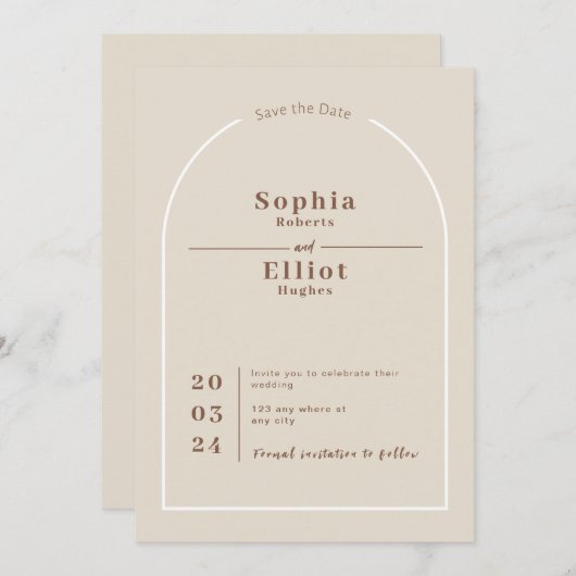 ソフィアモダンデザートボホアーチデイトカードを保存 招待状 (正面/裏面)