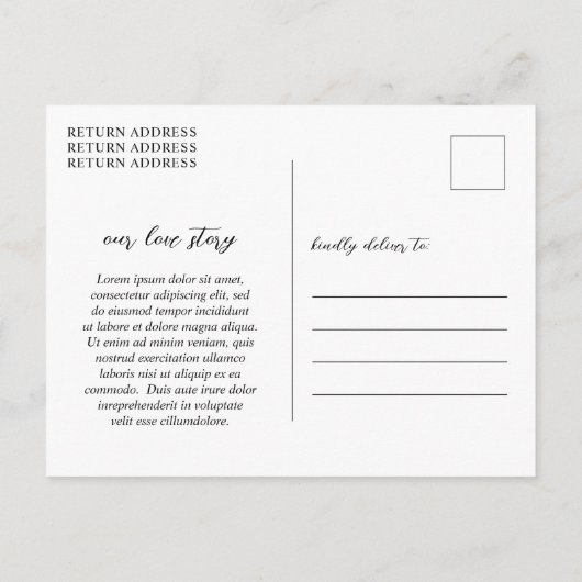 ソフィア写真モダン結婚式の日付の保存 案内ポストカード (裏面)