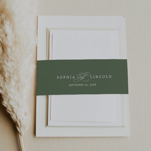 ソフィア素朴ウッドランドオリーブグリーン結婚ズ 招待状ベリーバンド