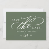 ソフィア素朴ウッドランドオリーブグリーンQRコー結婚ド セーブザデート (正面)