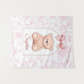 ソフィア | カスタム ピンク テディベア ぬいぐらむ デザイン タペストリー (正面(横))