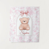 ソフィア | カスタム ピンク テディベア ぬいぐらむ デザイン タペストリー (正面)