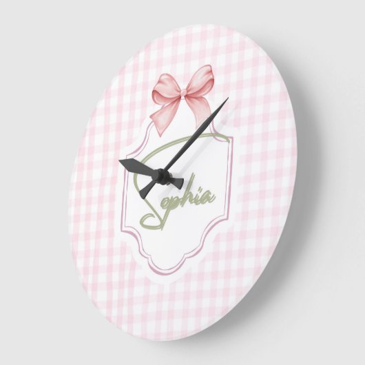 ソフィア 赤ちゃん 女の子 専用 ベビー ルーム ボウ & ギンガム ラージ壁時計 (傾斜)