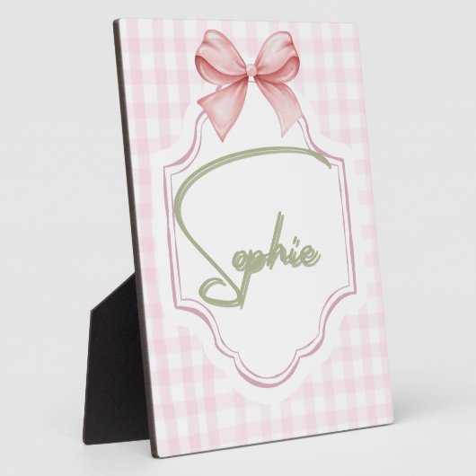 ソフィーちゃんのための特別なベビーガール・ナーサリー - おしゃれなリボン＆ギンガム フォトプラーク (側面)