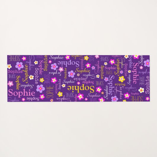 ソフィーの花の名前のタイポグラフィ紫色のピンク ヨガマット (裏面(横))