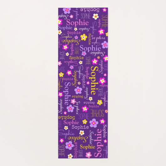 ソフィーの花の名前のタイポグラフィ紫色のピンク ヨガマット (裏面)
