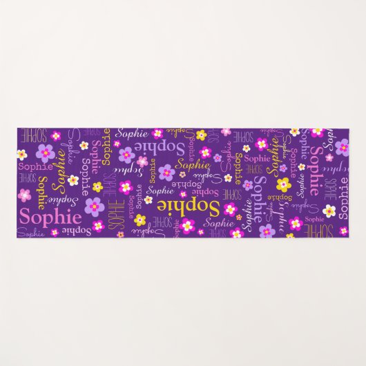 ソフィーの花の名前のタイポグラフィ紫色のピンク ヨガマット (正面(横))