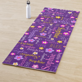 ソフィーの花の名前のタイポグラフィ紫色のピンク ヨガマット