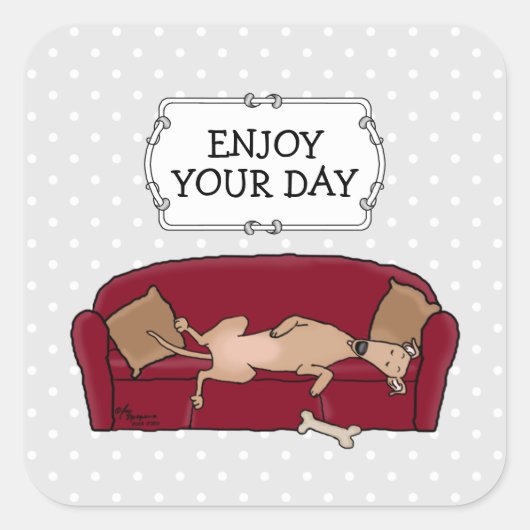 ソフグレイハウンド（子犬）怠惰な眠おもしろいり スクエアシール (正面)