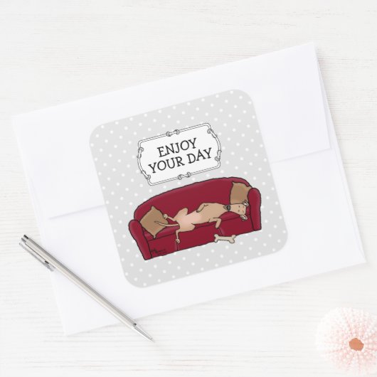 ソフグレイハウンド（子犬）怠惰な眠おもしろいり スクエアシール (封筒)