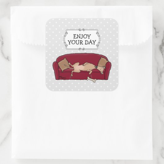 ソフグレイハウンド（子犬）怠惰な眠おもしろいり スクエアシール (バッグ)