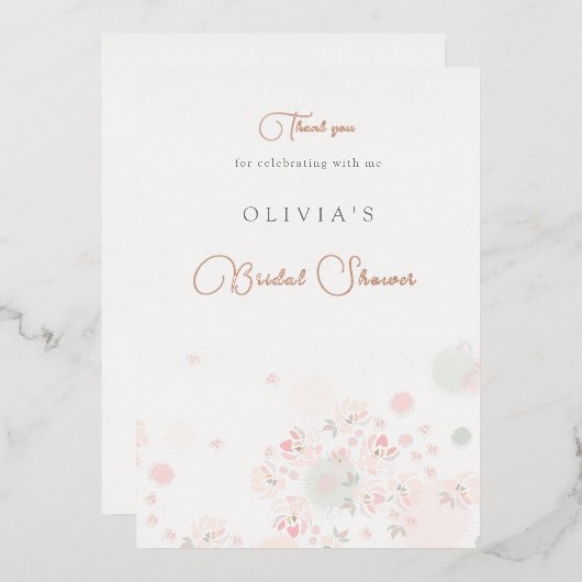 ソフティーティーバラブライダルシャワーサンキューカード 箔招待状 (正面/裏面)