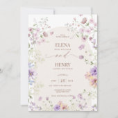 ソフトお洒落ワイルドフラワーコテージ庭園の結婚式 招待状 (正面)
