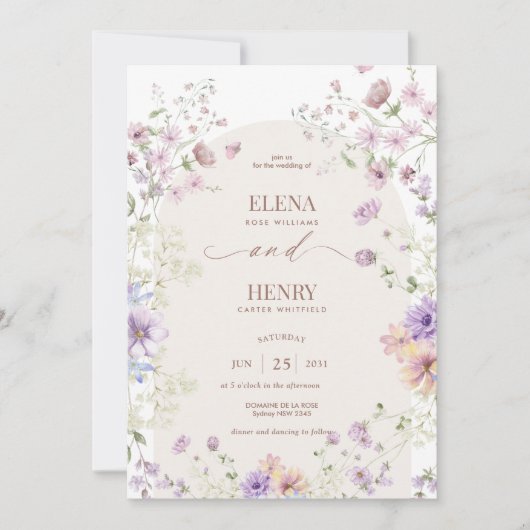 ソフトお洒落ワイルドフラワーコテージ庭園の結婚式 招待状 (正面)