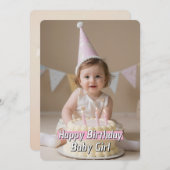 ソフトお祝いベビーガール誕生日カードダウンロード 招待状 (正面/裏面)