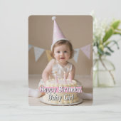 ソフトお祝いベビーガール誕生日カードダウンロード 招待状 (スタンド正面)