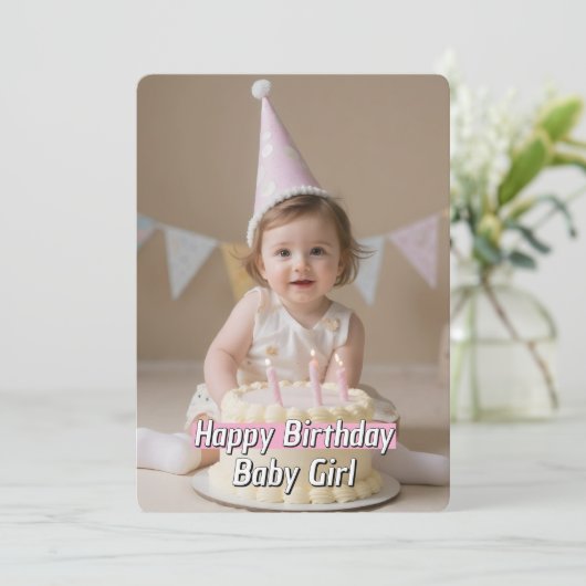 ソフトお祝いベビーガール誕生日カードダウンロード 招待状 (スタンド正面)