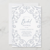 ソフトかわいらしダスティブルーシルバーフローラブライダルシャワー 招待状 (正面)