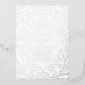 ソフトかわいらしダスティブルーシルバーフローラブライダルシャワー 箔招待状 (正面)