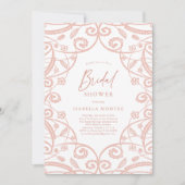 ソフトかわいらしバラ金ゴールドフローラレースブライダルシャワー 招待状 (正面)