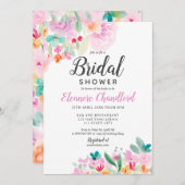 ソフトかわいらしパステルフローラ水カラーブライダルシャワー 招待状 (正面/裏面)