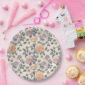 ソフトかわいらし薄紫及びオレンジフローラデザイン ペーパープレート (パーティー)