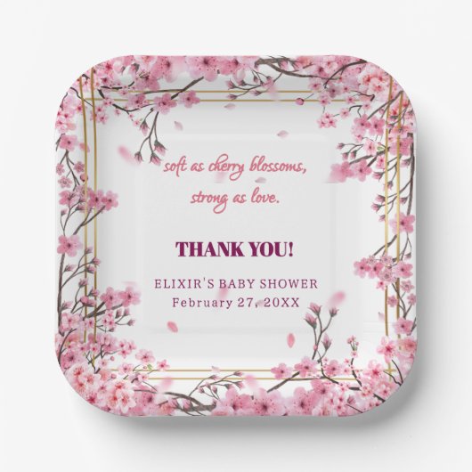 ソフトさくらんぼブロッサム桜ベビーシャワー ペーパープレート (正面)