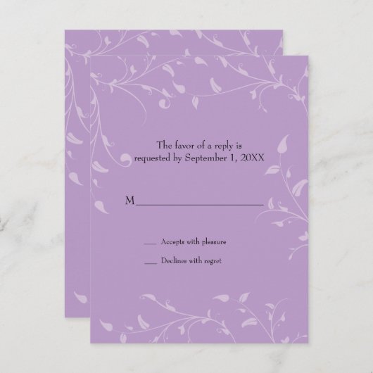 ソフトつる植物結婚の返信はがき インビテーションポストカード (正面/裏面)