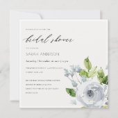 ソフトでほのかな青の水彩花柄のウェディングシャワー 招待状 (正面)