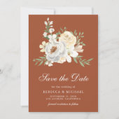 ソフトでアースな桃の花のテラコッタウェディング セーブザデート (正面)